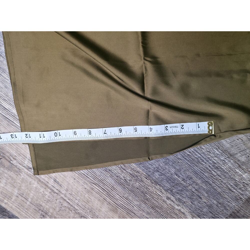 The Drop Ana Slip Dress Dark Olive Green Womens XS NWT V-Neck Side Slit Satin - Picture 3 of 10